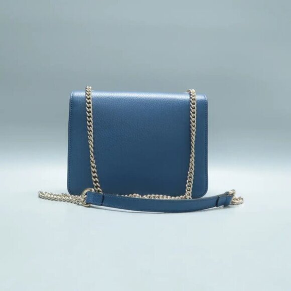 100% Authentic GUCCI Interlocking Blue  Leather Shoulder Bag 868-11324 - Picture 2 of 12